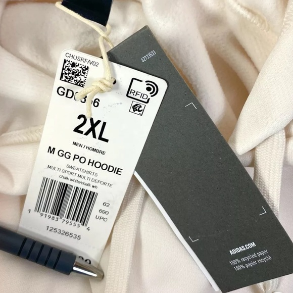 ✅Adidas Men's Game & Go Pullover Hoodie In Chalk White Size 2XL NWT Long Sleeves - Picture 2 of 11